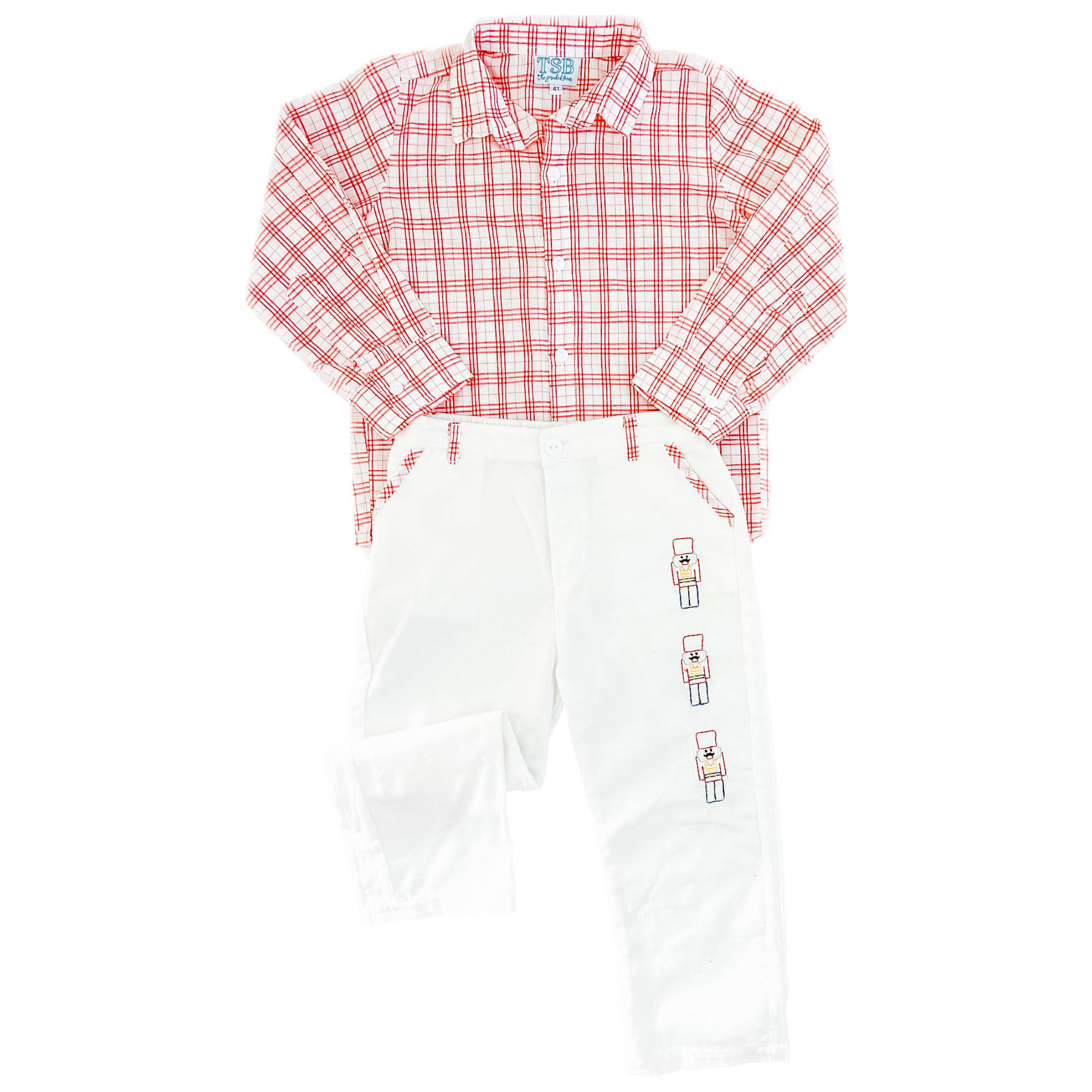 Corduroy Shadow Embroidery Toy Soldier Pant Set