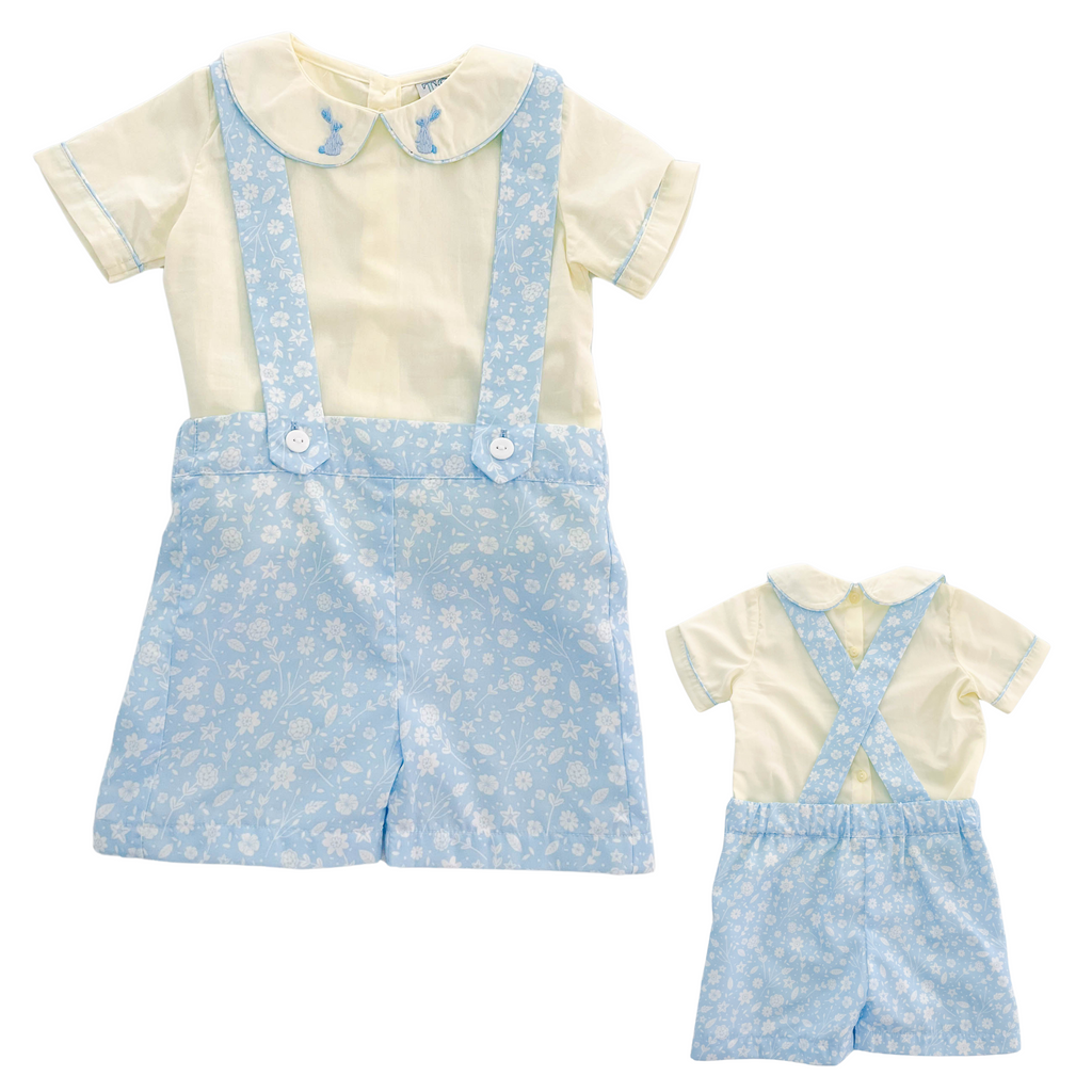 Pastel Blue and Yellow Bunny Overalls