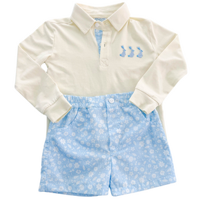 Pastel Blue and Yellow Bunny Long Sleeve Short Set