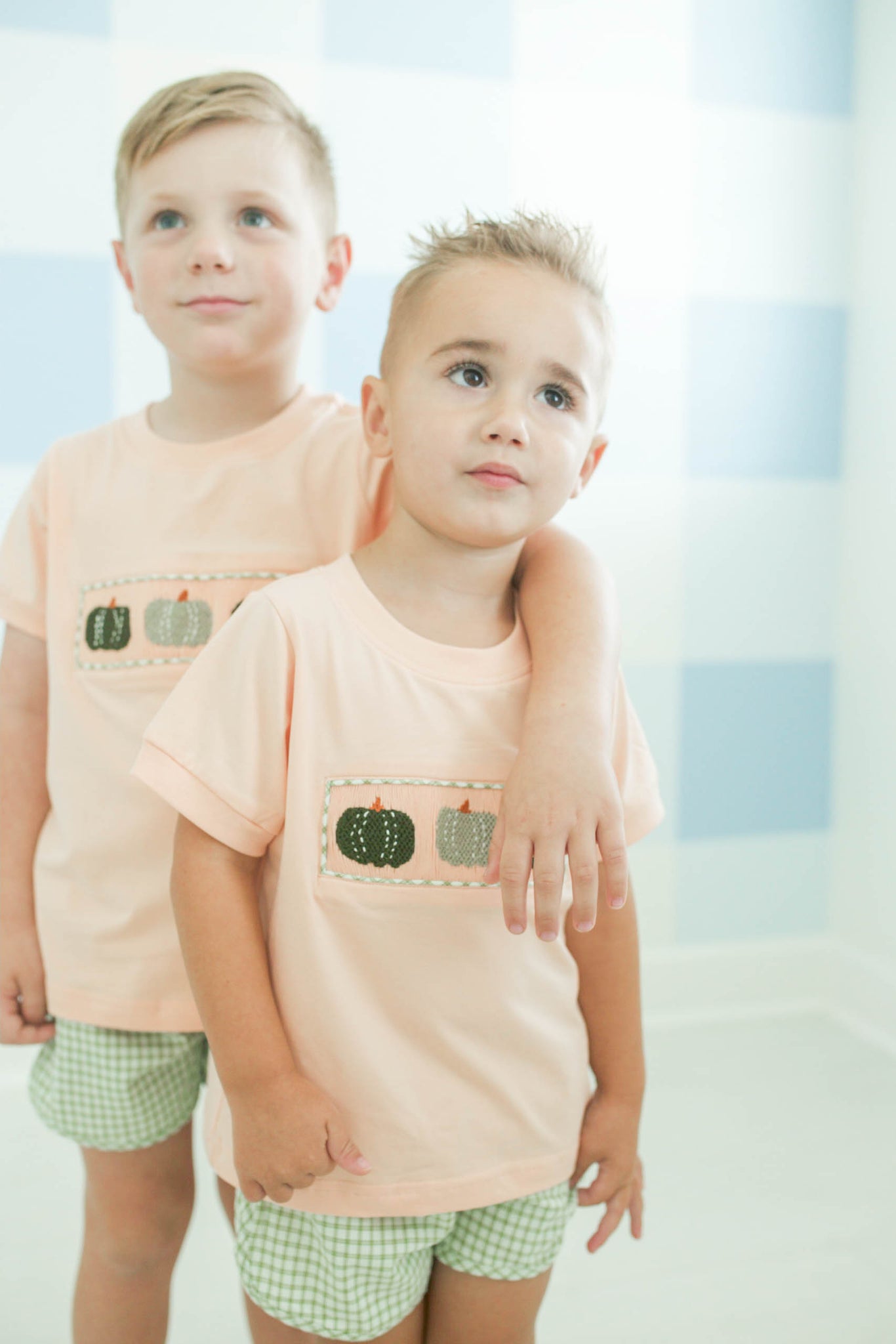 Peach and Green French Knot Short Set