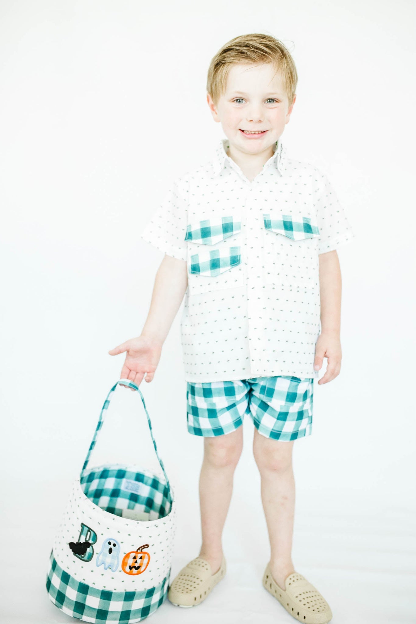 BOO Gingham and Swiss Dot Fishing Short Set