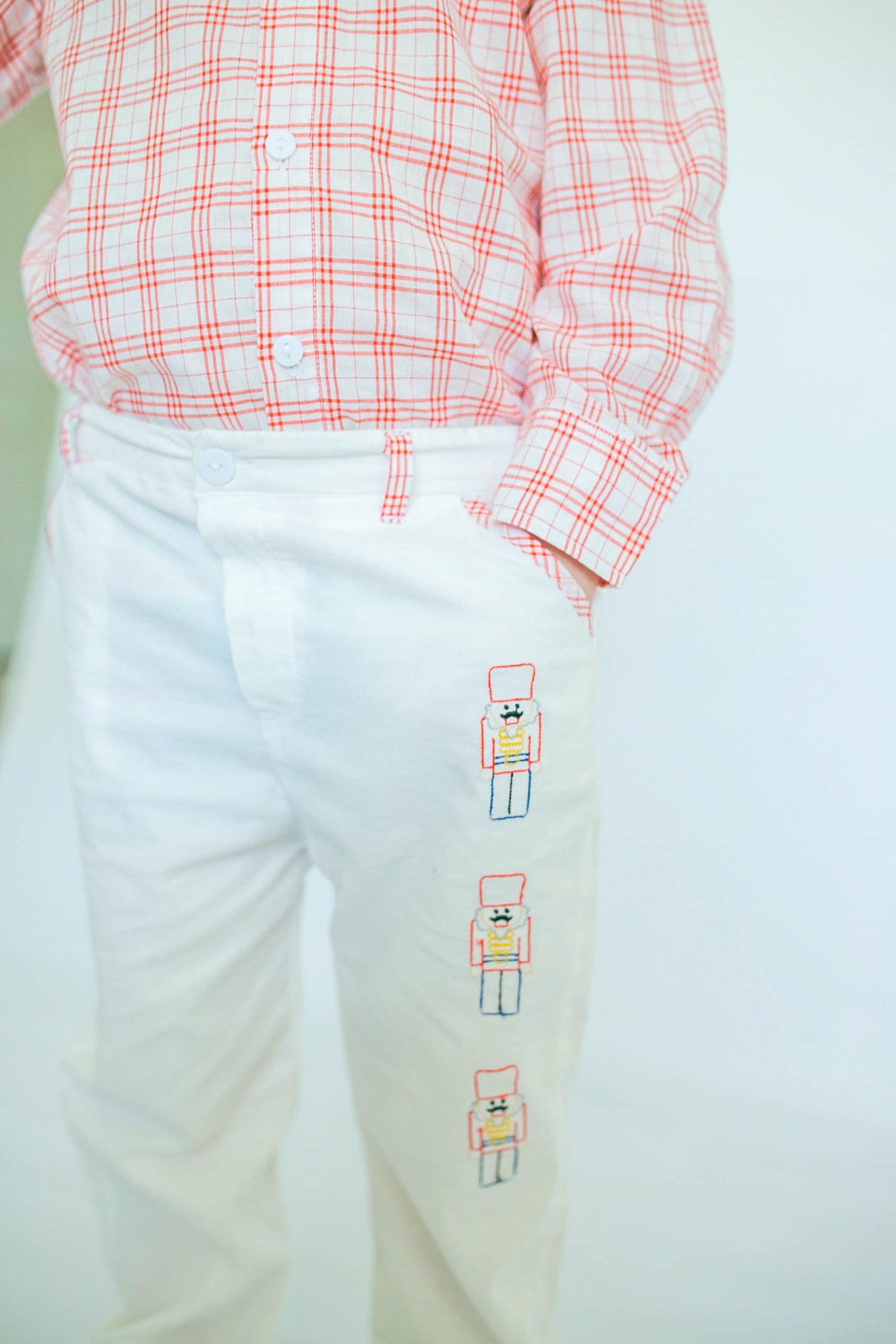 Corduroy Shadow Embroidery Toy Soldier Pant Set