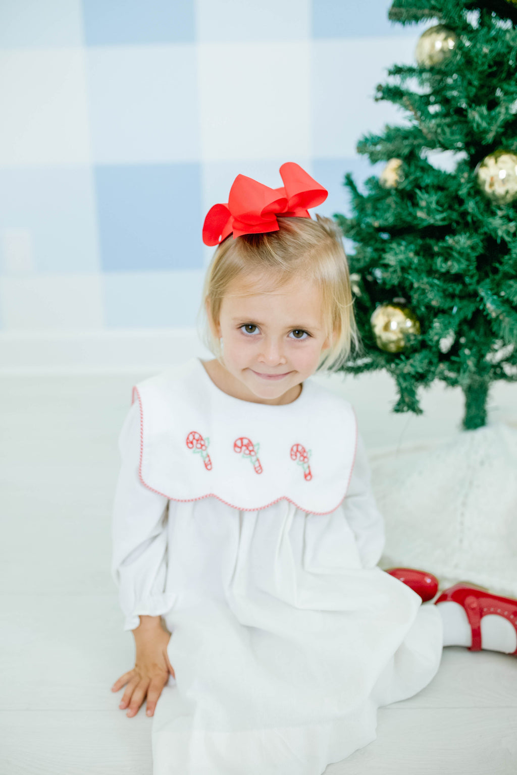 Corduroy Shadow Embroidery Candy Cane Dress