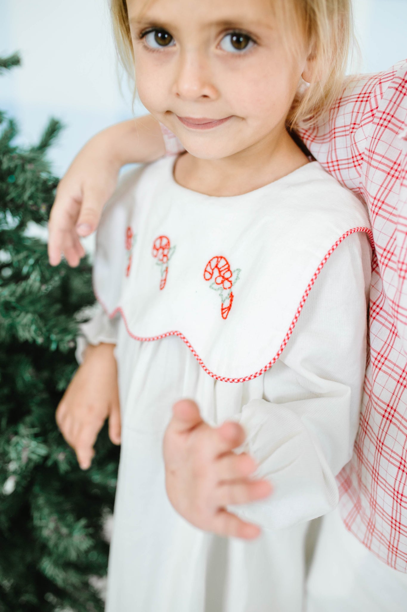 Corduroy Shadow Embroidery Candy Cane Dress