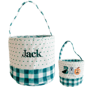 CUSTOM NAME "JACK" BOO Gingham and Swiss Dot Bucket