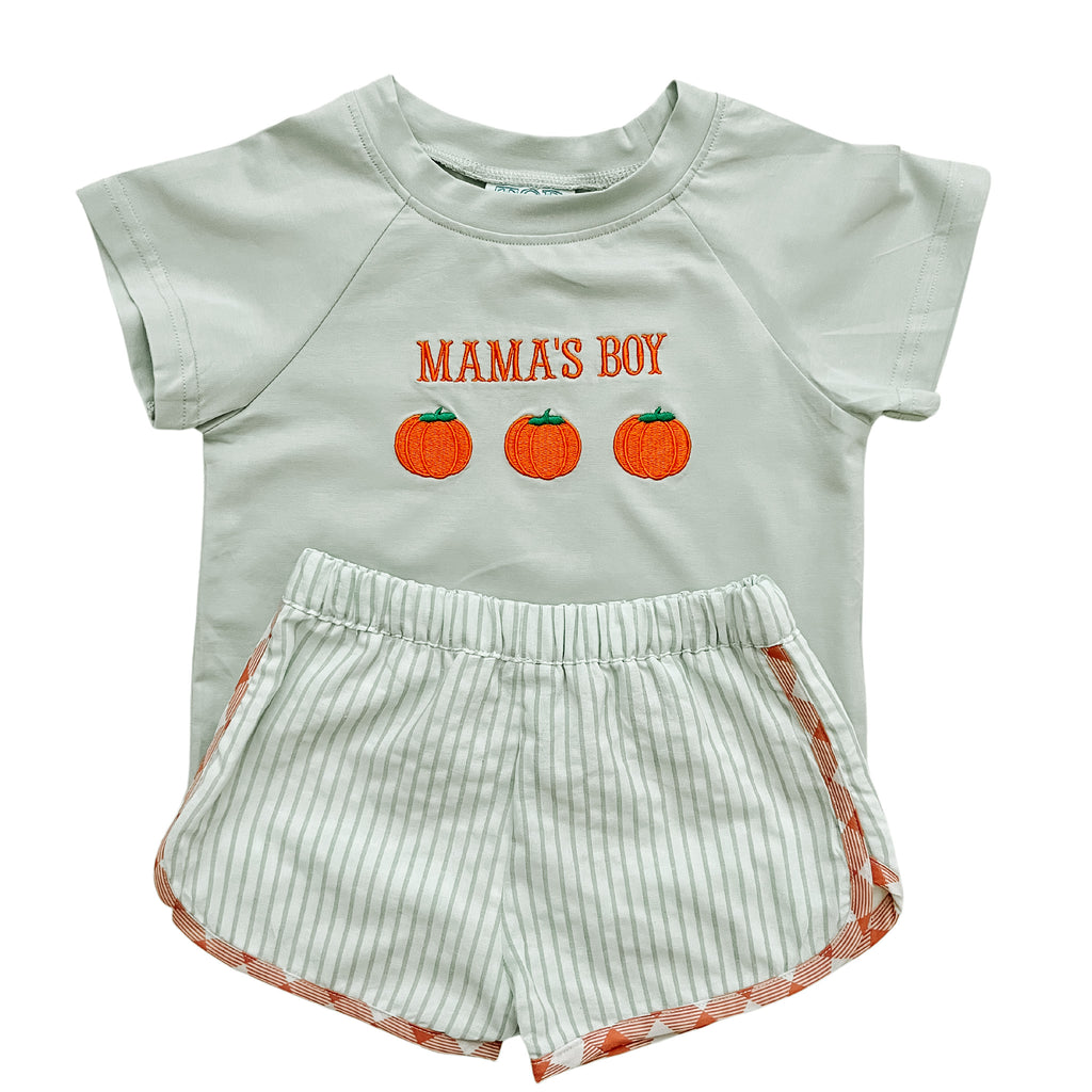 Pinstriped Pumpkin Mama's Boy Short Set